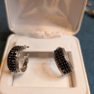 Elegant Black and White 1 Carat diamomd Princess Hoop Earrings